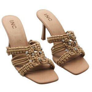 Inc Womens Black Comfort Ruched Birana Square Toe Stiletto Slip on Heeled Sandal